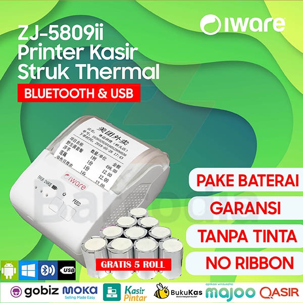 Mobile Printer Bluetooth Printer Thermal 58MM Zj5809ii  - Mini Printer Bluetooth Kasir Printer Portable 58mm