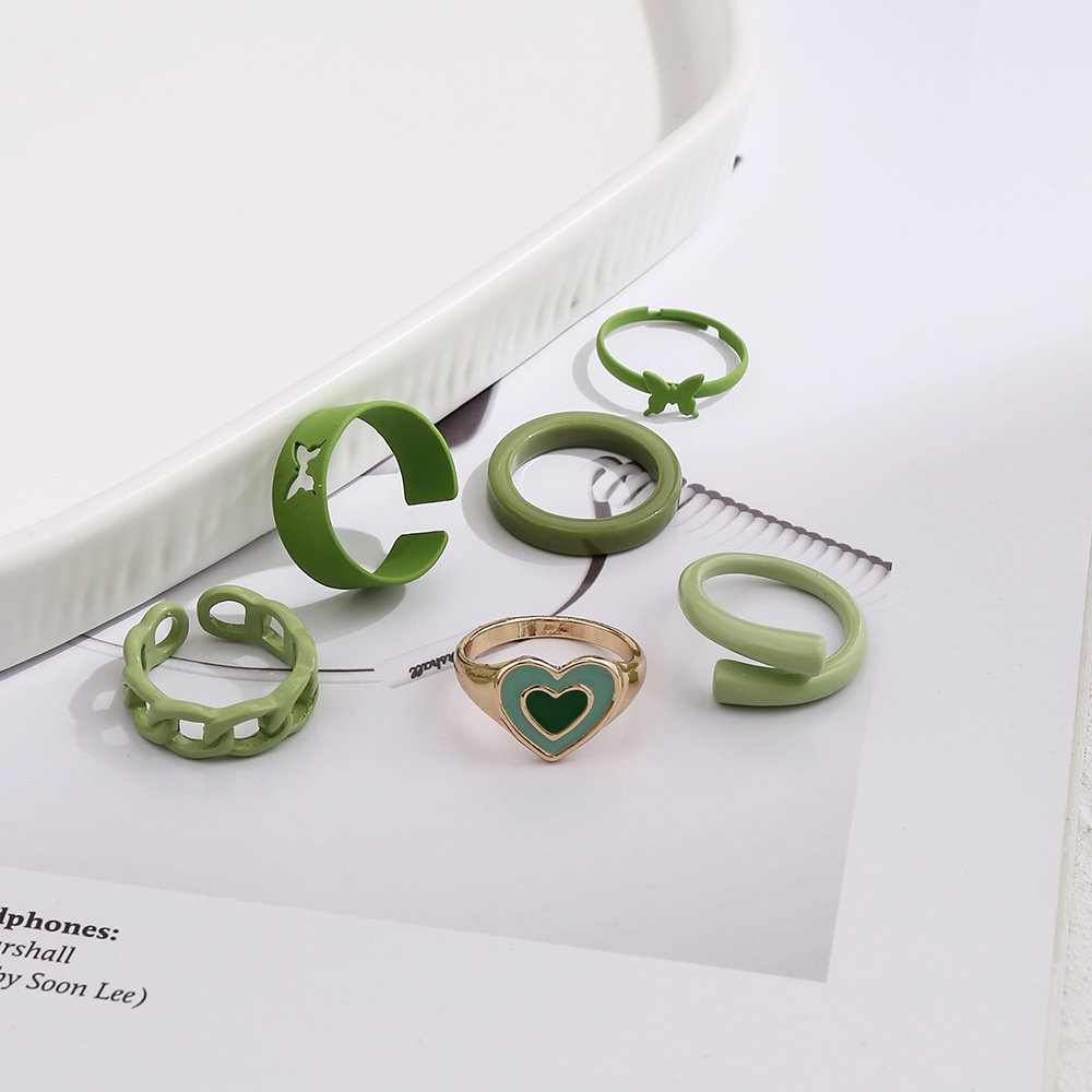 Set Cincin Bentuk Hati Warna-Warni Untuk Wanita