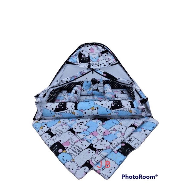 KASUR BAYI TENDA SET BEDCOVER/SELIMUT-Kucing lucu+bedcaver
