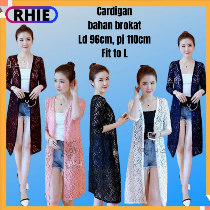 Atasan Outer Outher Sweater Rajut Cardi Cardigan Kardigan Gardigan Brokat Brukat Transparan Panjang 