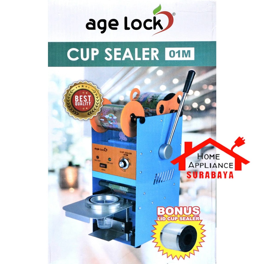 Mesin Cup Sealer Press Gelas Plastik Aqua Gelas 12-22 Oz Age Lock 01M Bonus Plastik Lid 1000 Cup