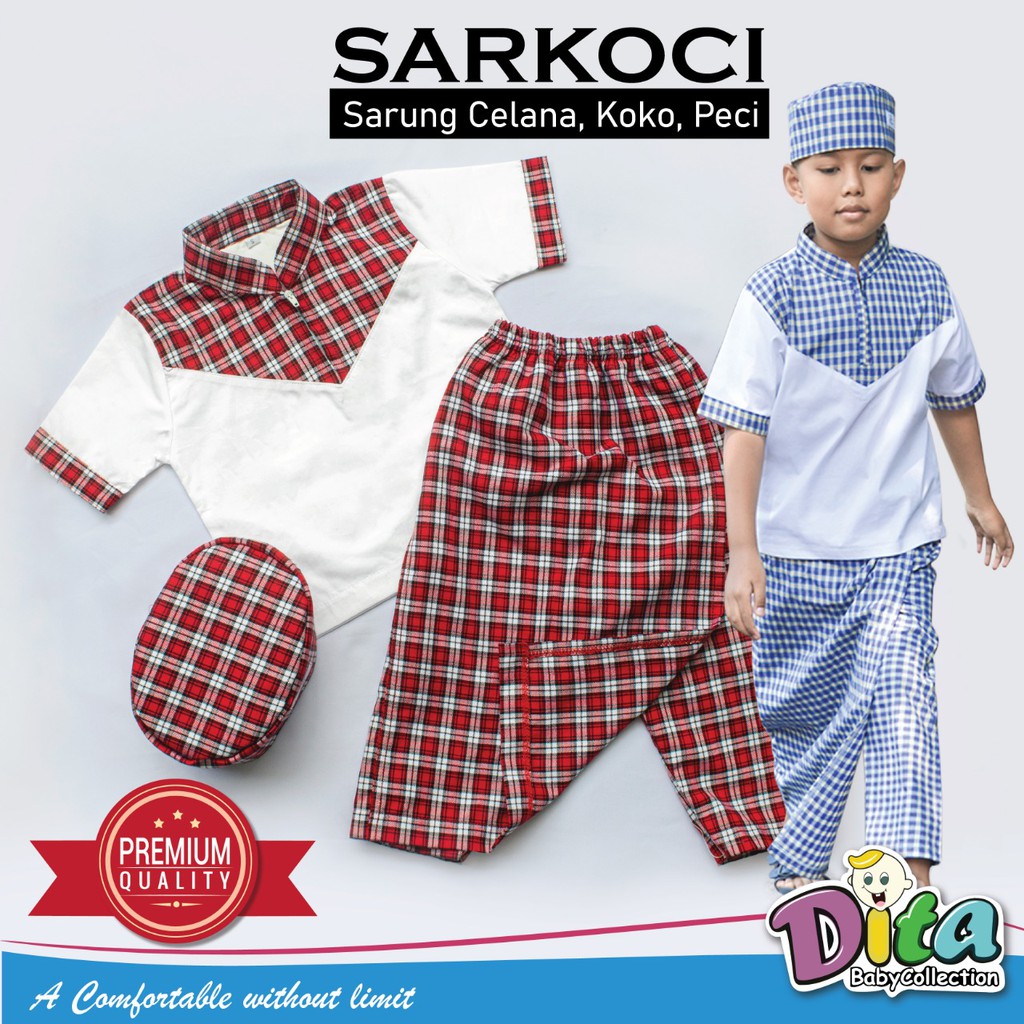 Sarung set koko Peci Dita Sarkoci Dita anak murah grosir sarung instan sarung celana