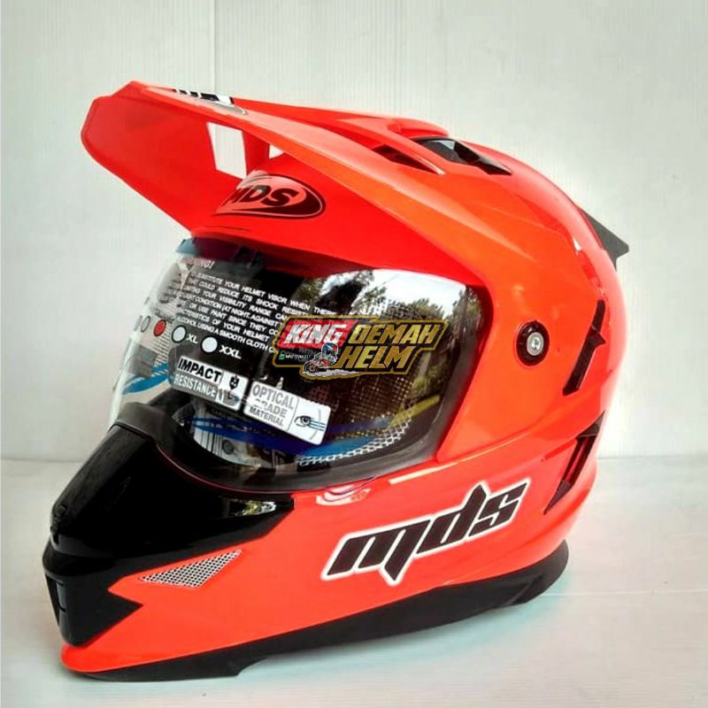 HELM MDS SUPER PRO RED FLUO HELM MDS SUPERMOTO DOUBLE VISOR MDS SUPER MOTO HELM TOURING MDS MURAH