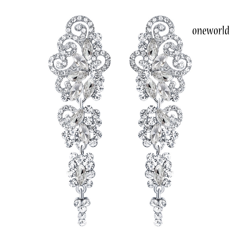 OW@ Women Long Dangle Chandelier Earrings Engagement Bridal Rhinestone Jewelry Gift