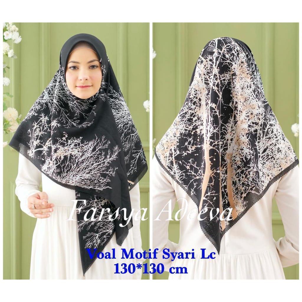 Hijab Motif Syari Terbaru Segiempat motif syari Lasercut 130x130  HIJAB VOAL SYRAI MOTIF SERAGAMAN SAFA HIJAB