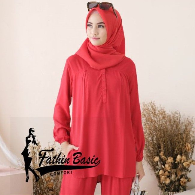 Red - Merah - Blouse Polos Rayon - Fathin Basic - Atasan Rayon - Baju Wanita - Tanahabang Collection