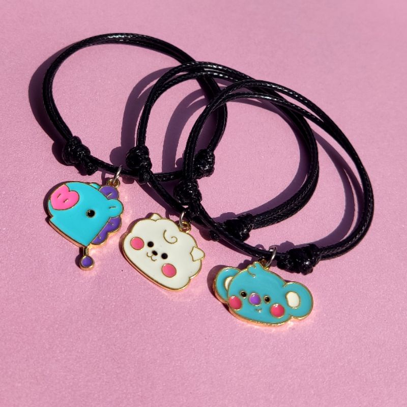 GELANG BTS BT21 ARMY / GELANG TALI HITAM BTS / GELANG KARAKTER BT21 TATA CHIMMY RJ KOYA COOKY MANG SHOOKY