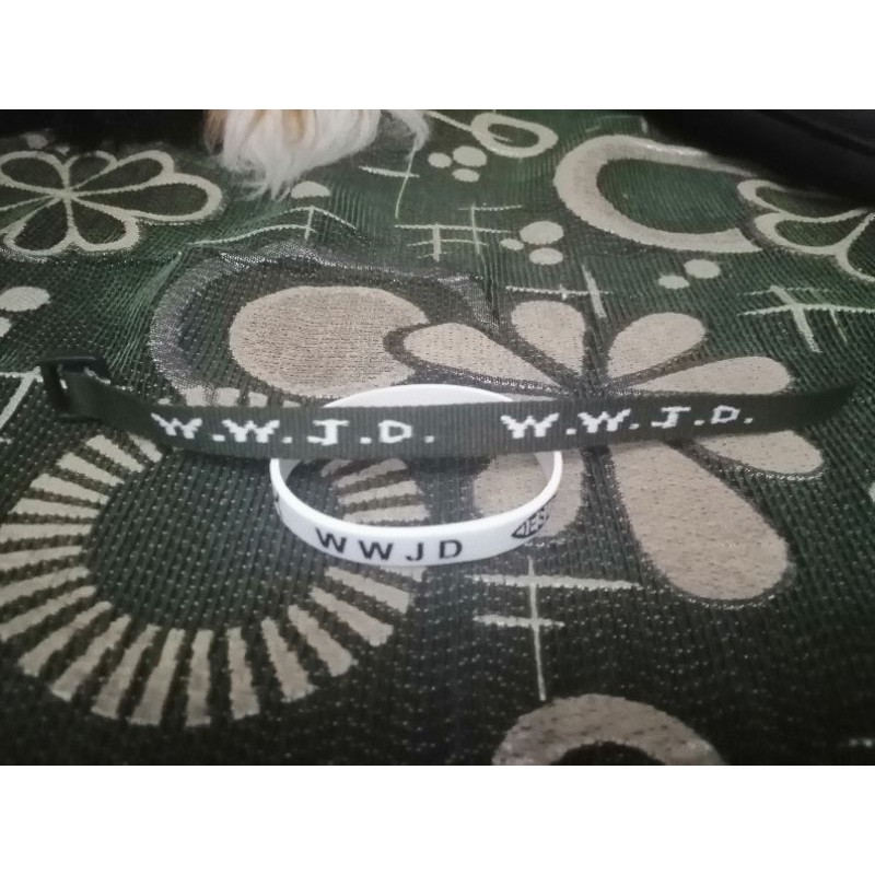 GELANG WWJD TALI HIJAU ARMY & KARET PUTIH