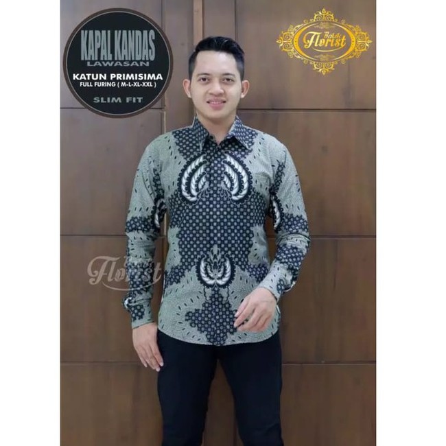 baju batik pria lengan panjang modern S M L XL XXL BAJU PREMIUM BSO OFFICIAL ABU GREY MINT