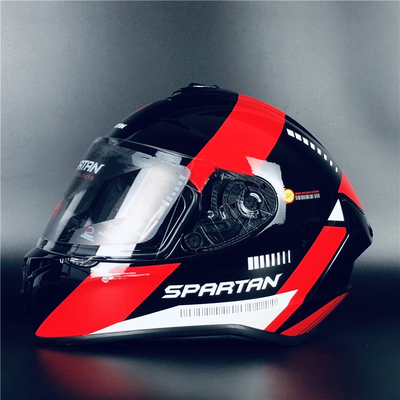 Helm Full Face Spartan Helm Motor Sepeda Motor Sepeda Full Face Helm Motor Merah Cerah Uniseks Helm