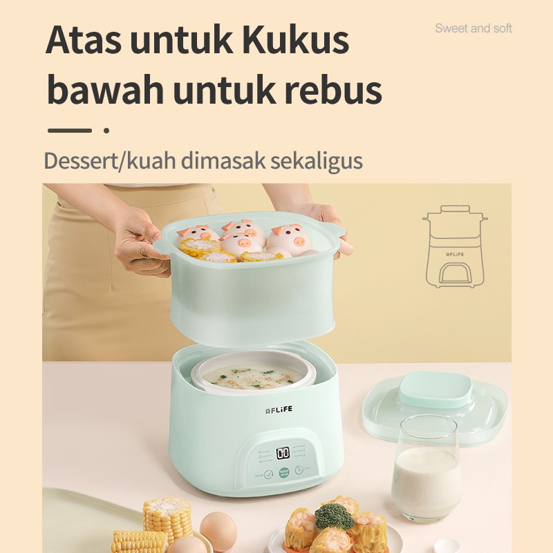 FLIFE Slow Cooker FC-30NC01 - Mpasi Baby Food 1 Liter - Slow Cooker Merah Muda dan Hijau (FC 30NC01)