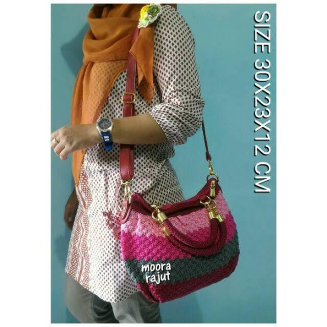 TAS RAJUT SELEMPANG ULIR 4 WARNA PINK TERMURAH