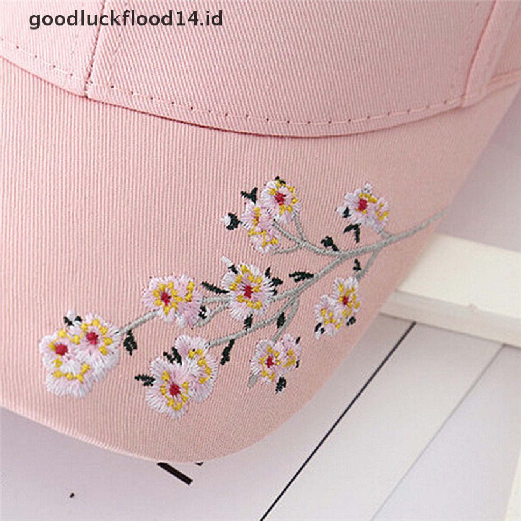 Topi Baseball Snapback Motif Bordir Cherry blossoms Untuk Wanita