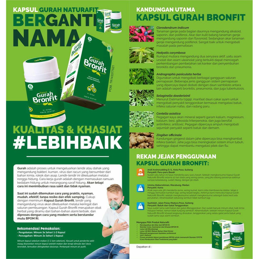 Gurah BRONFIT 50 kapsul Obat Asma Sesak Nafas, Batuk Flu, Virus Herpes TBC Paru Paru-6