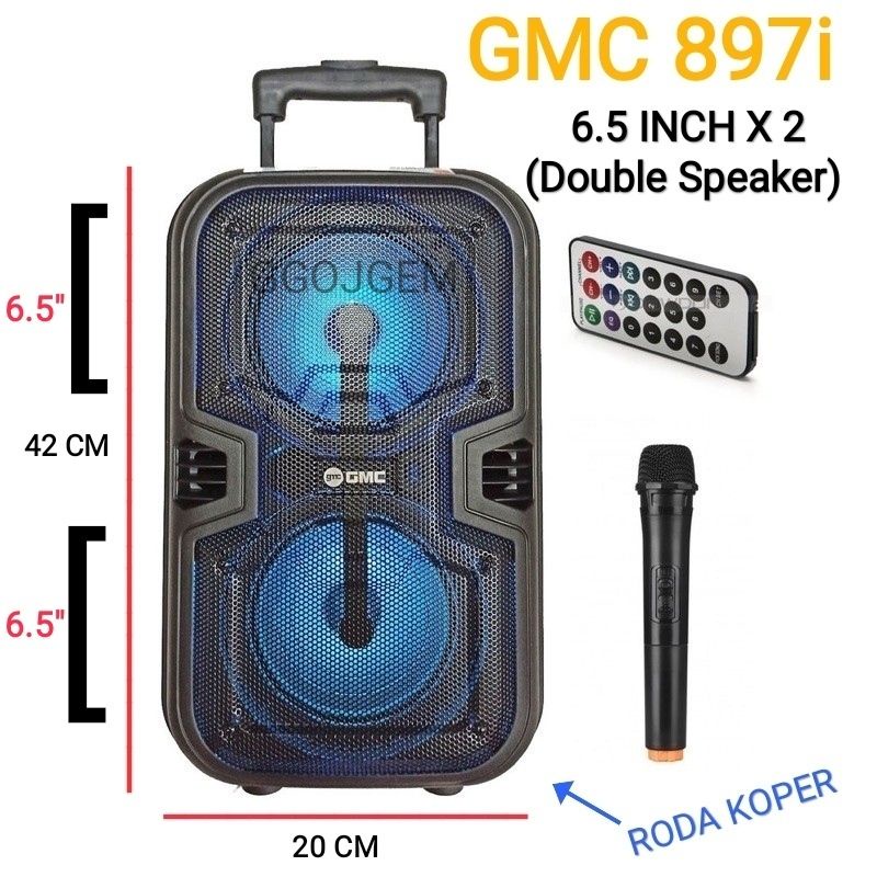 Speaker GMC 897i - 6.5 INCH X 2 (DOUBLE) / Ampli Meeting Bluetooth USB Karaoke Portable Radio