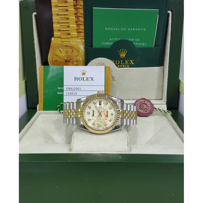 Jam Kw Super Premium Limited Rolex Datejust Silver Gold Matic Shapphire Box Ori