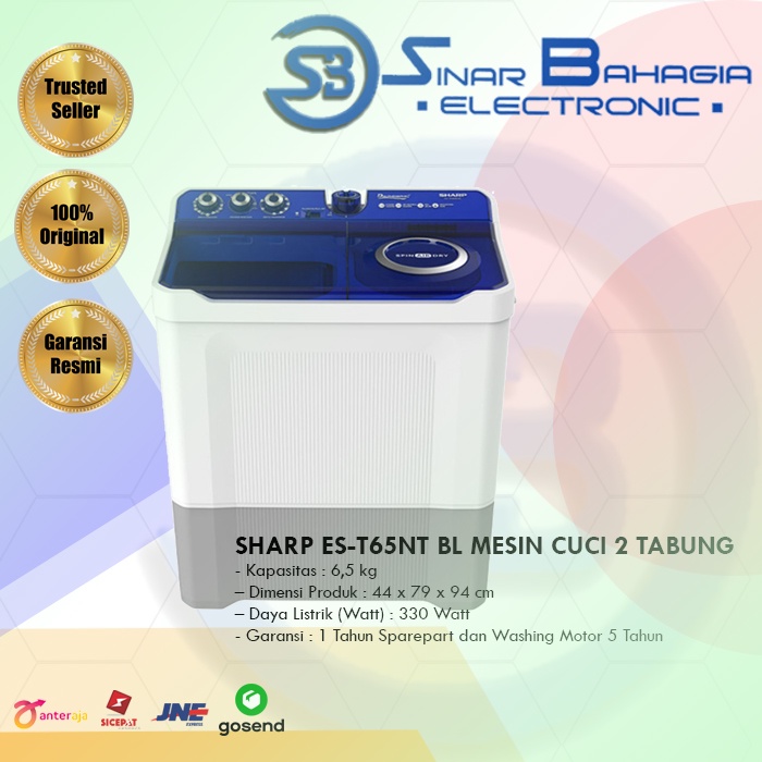 SHARPES-T65NT BL MESIN CUCI 2 TABUNG 6,5 KG TRANSPARAN (KHUSUS BDG)