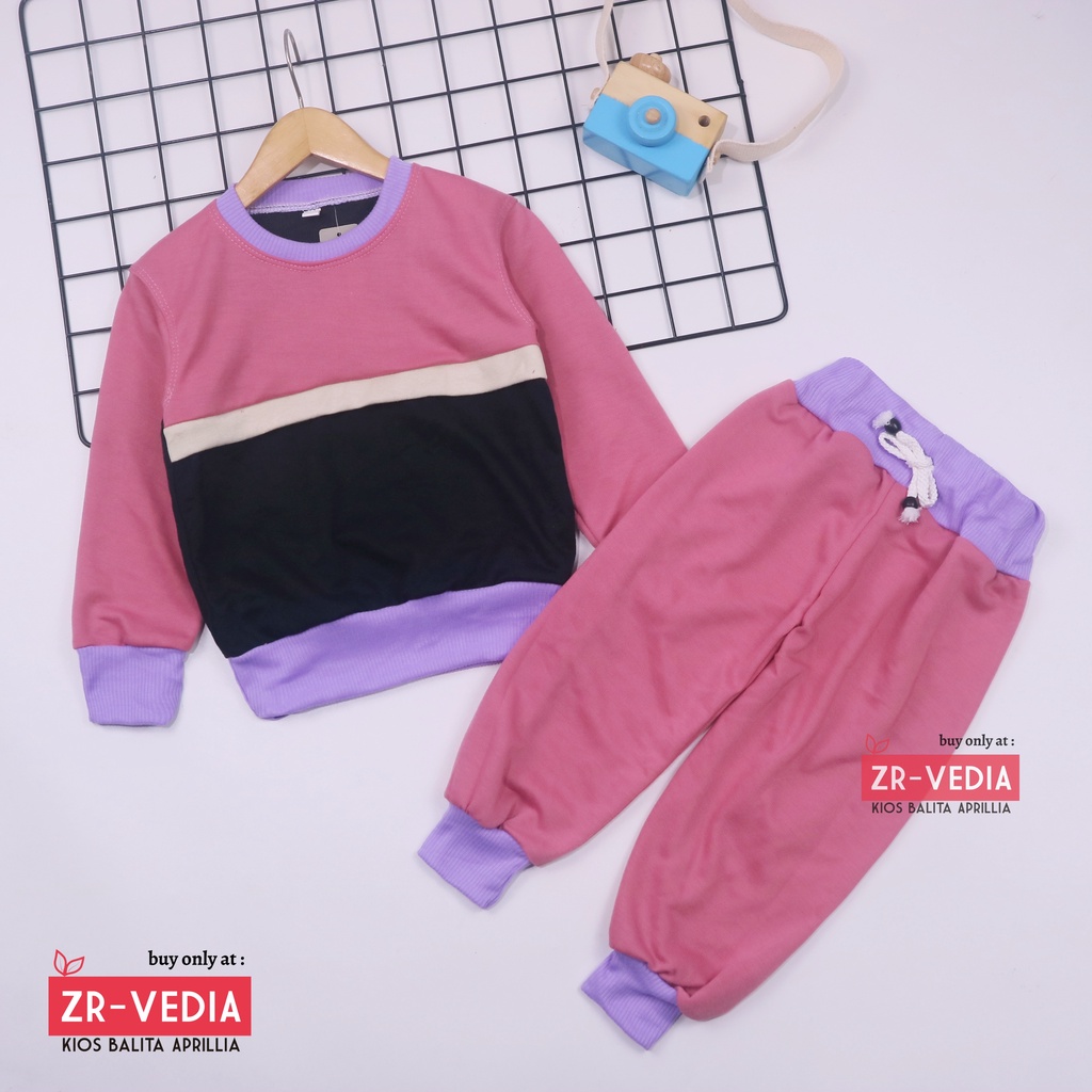 Setelan Nana 1-6 Thn / Set Sweater &amp; Jogger Anak Perempuan Polos Celana Baju Lengan Panjang Bahan