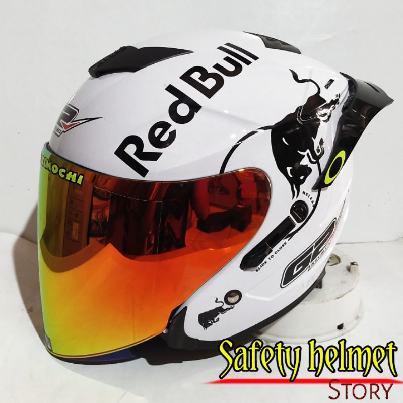 Helm Half Face G2 OPTIMAX Solid White/modif Paket Ganteng REDBULL