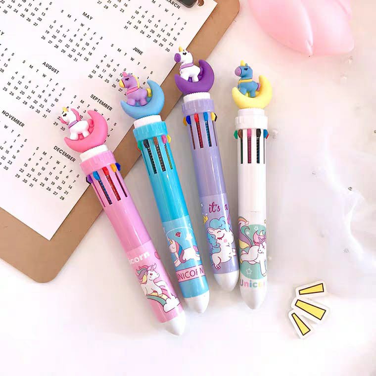 PEN CETEK 10 WARNA UNICORN BOLPEN UNICORN IMPORT PULPEN LUCU PERALATAN SEKOLAH ALAT TULIS UNICORN!!!