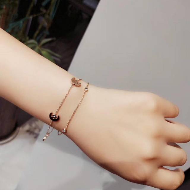 Gelang Bulan Bintang 2 Layer / Gelang Tangan Titanium Anti Karat / Gelang Wanita / Gelang Cewek