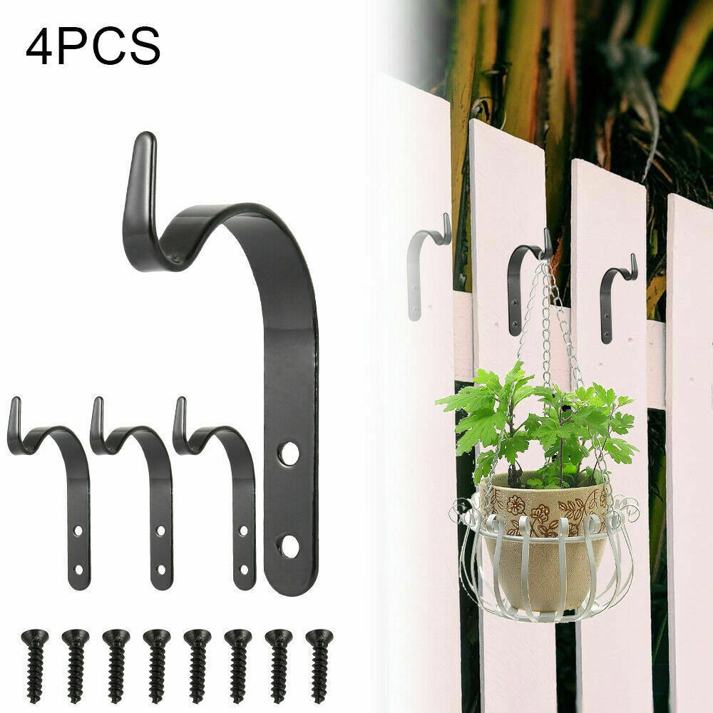 【COD Tangding】4Pcs/Set Metal Hanging Basket Brackets J-shaped Black 71mm Wrought Iron Hook Garden Plant Hanger Wall Decor