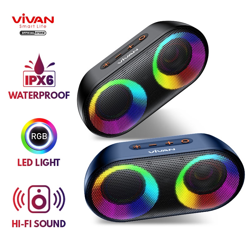 VIVAN original Bluetooth Speaker Bass TWS 10W IPX6 Waterproof RGB Light Rhyme VS16 Garansi 1 Tahun