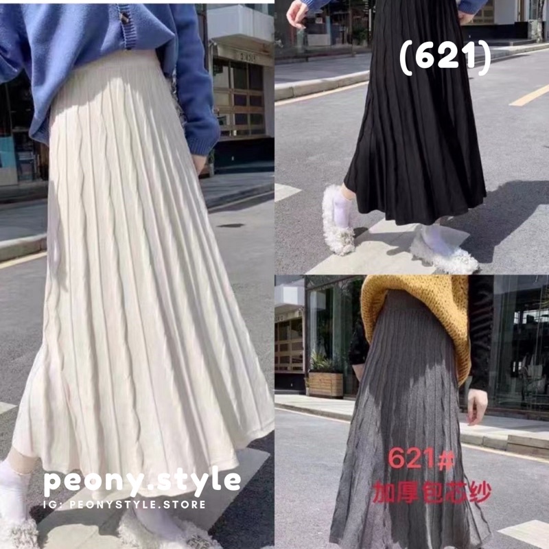 Peony ROK RAJUT IMPOR SUPER PREMIUM KOREAN STYLE MOTIF KOTAK DAN GARIS