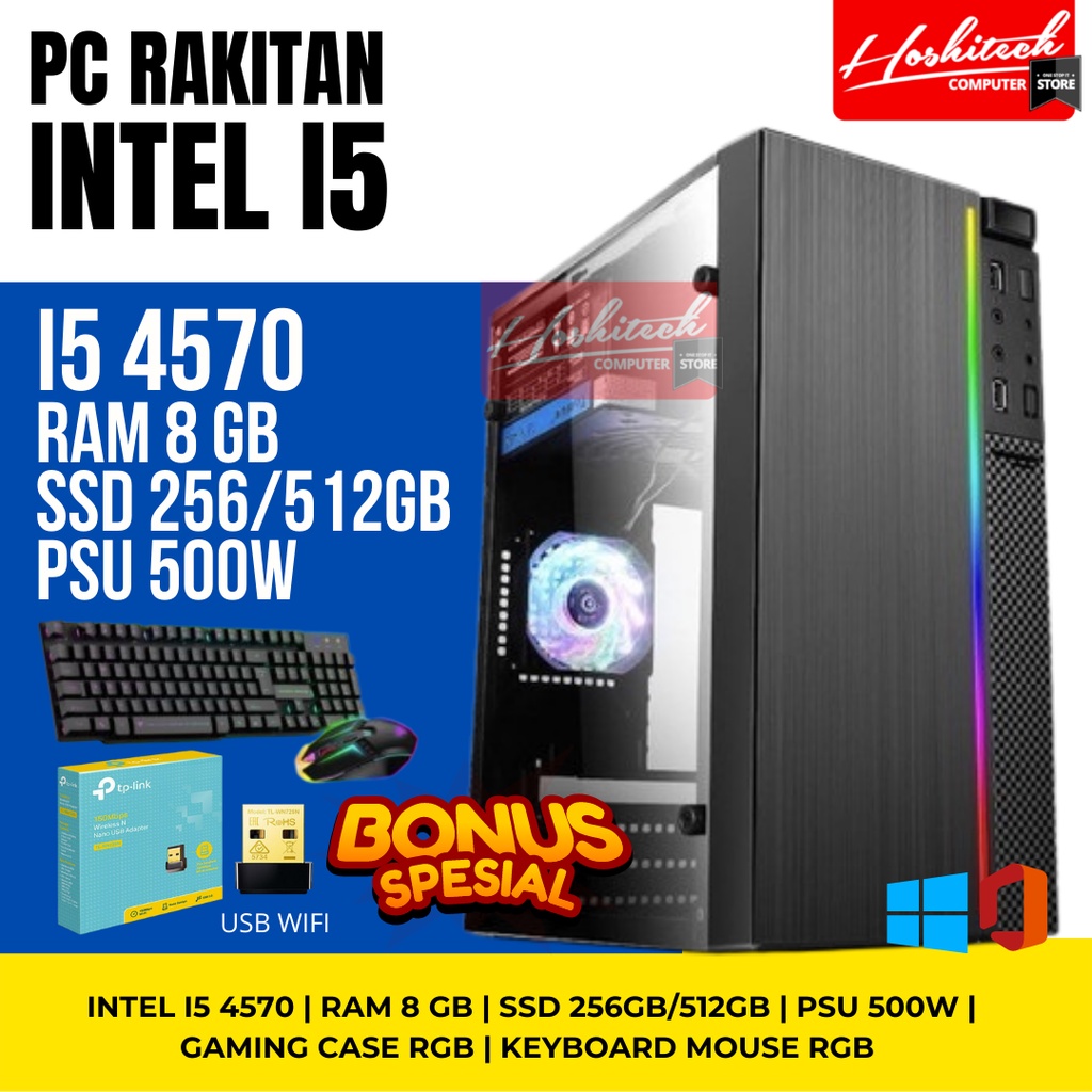 PC RAKITAN INTEL I5 4570 I5 2500 SSD 256GB 512GB RAM 8GB DDR3 CASING BASIC/GAMING | GARANSI