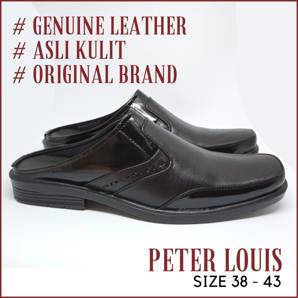 [COD] Sepatu Sandal Pantofel Pria PETER LOUIS KULIT ASLI warna hitam polos formal casual sandal bust