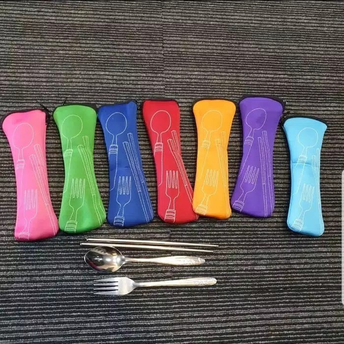 Sendok Garpu Sumpit Set Plus Pouch Paket Lengkap / Sendok Stainless Travel Camping Outdoor Souvenir