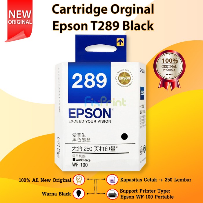 Cartridge Tinta Epson 289 T289 Black Printer Workforce WF100 WF-100