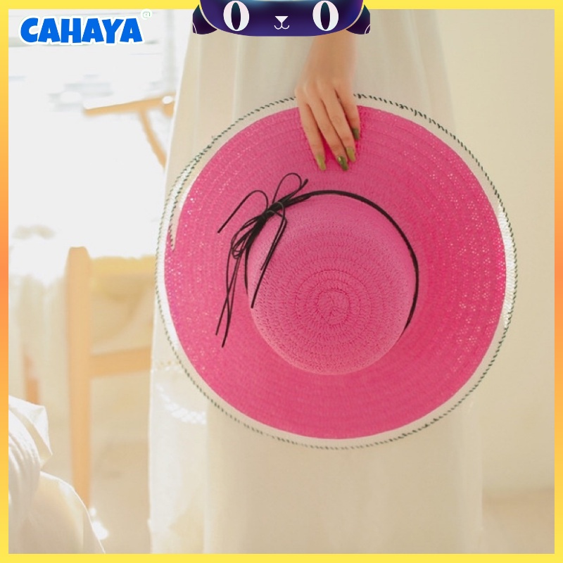 CAHAYA Topi Pantai Lebar Wanita Pita Hitam Papper Import Musim Panas T84