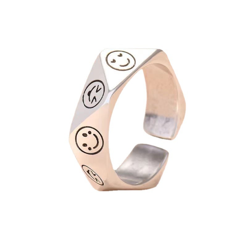 Net Cincin adjustable Motif smiley face Gaya retro Untuk Wanita