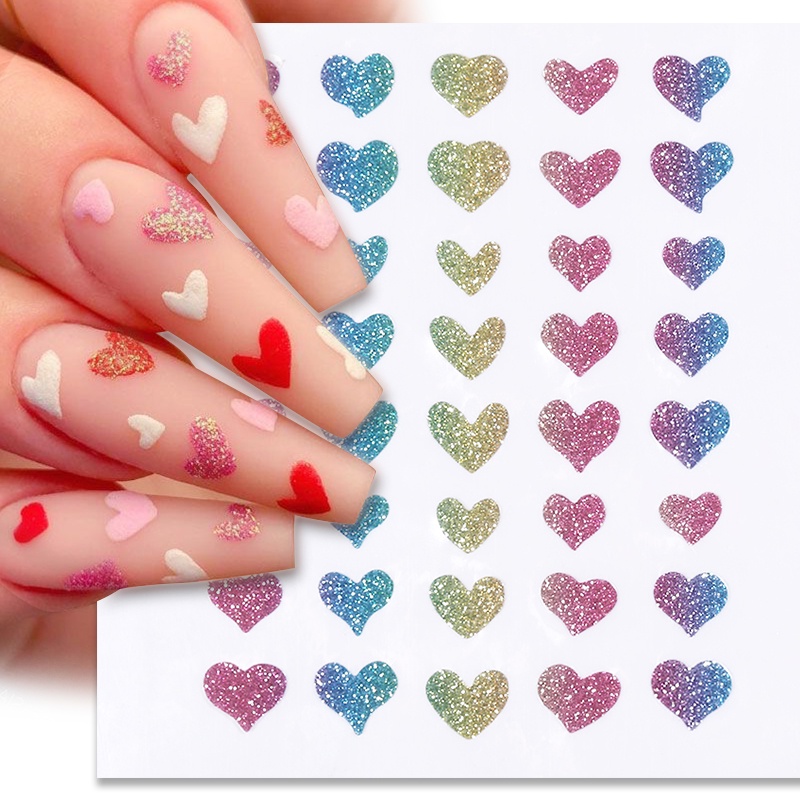 Stiker Kuku Motif Hati / Bintang / Snowflake Untuk Dekorasi Nail Art / Manicure / Hari Valentine / Natal