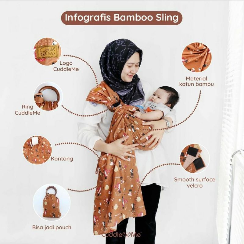 Ringsling Bamboo CuddleMe Gendongan Bayi Samping Airsling Cuddle Me 0-5 tahun empuk ring tanpa celah Jarik Gendong