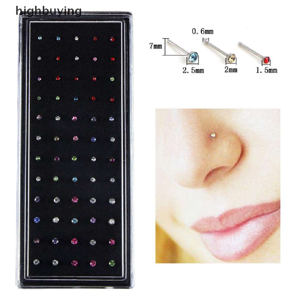 Hbid 60PCS / Set Anting Tindik Hidung Bahan Stainless Steel Hias Berlian Imitasi Untuk Wanita