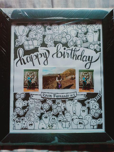 Doodle Art Cetak + Bingkai Kado Wisuda/ultah/anniv Dll