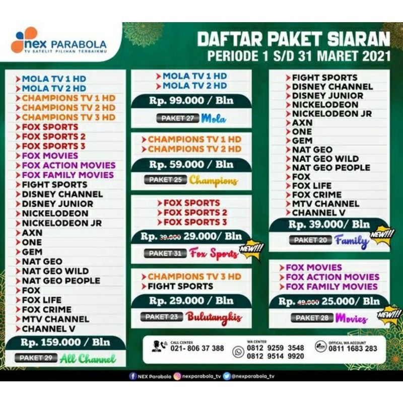 Antena Parabola 80cm Lengkap Receiver Nex Parabola Mola Kuning Free Channel