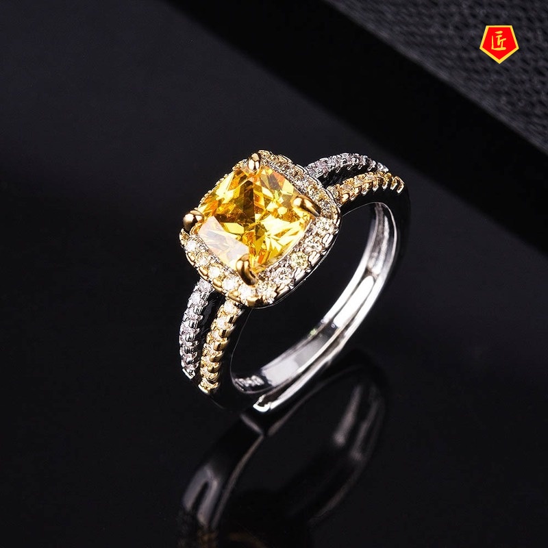 [Ready Stock]Creative Double-Layer Full Diamond Yellow Diamond Ring for Women