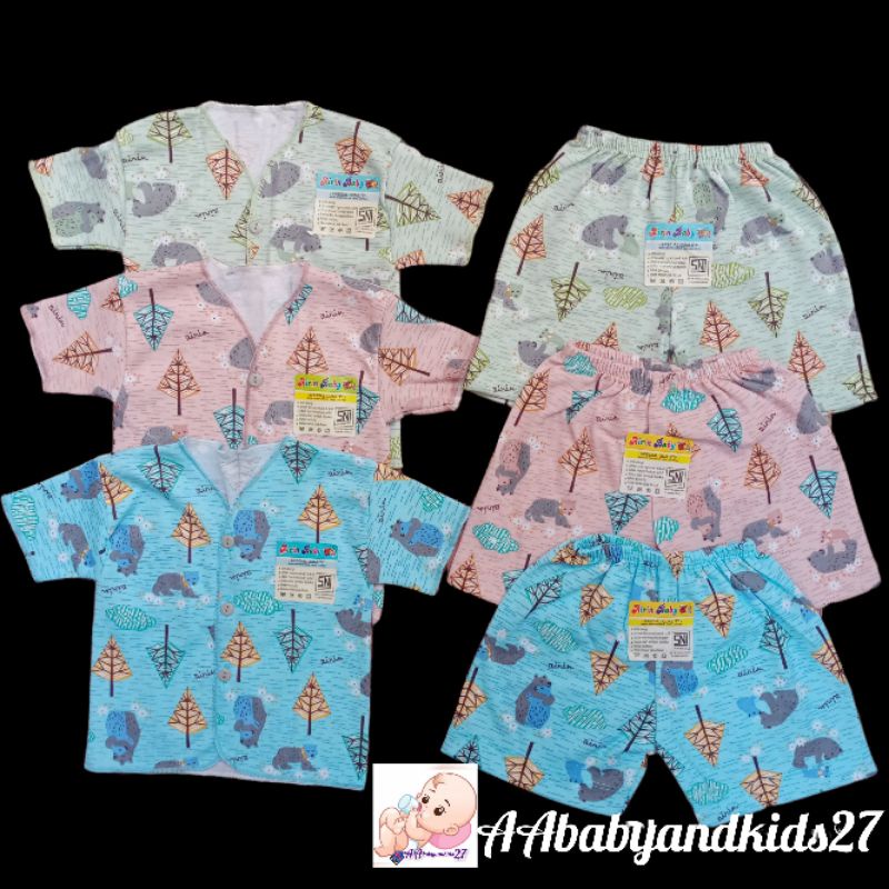 DAPAT 3STEL!!! AIRIN Setelan Baju Bayi Lengan Pendek Usia Newborn 0-4Bulan SNI HIGHT QUALITY