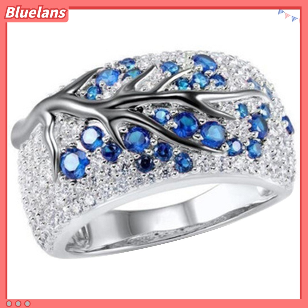 Bluelans Cincin Desain Cabang Pohon Plum Aksen Berlian Imitasi Untuk Wanita