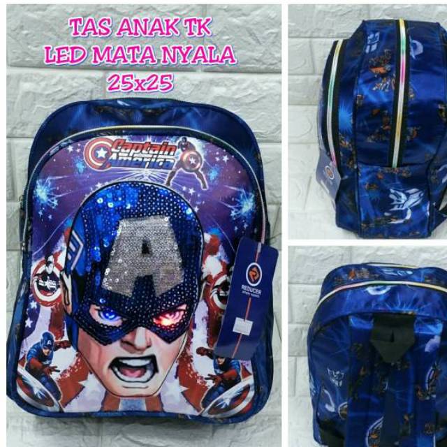 TAS ANAK LED CAPTAIN AMERICA LED MATA NYALA