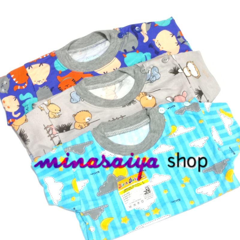 AIRIN BABY 3 pcs dan ecer Kaos Oblong Bayi SNI Motif Kancing Pundak Uk. S - XL