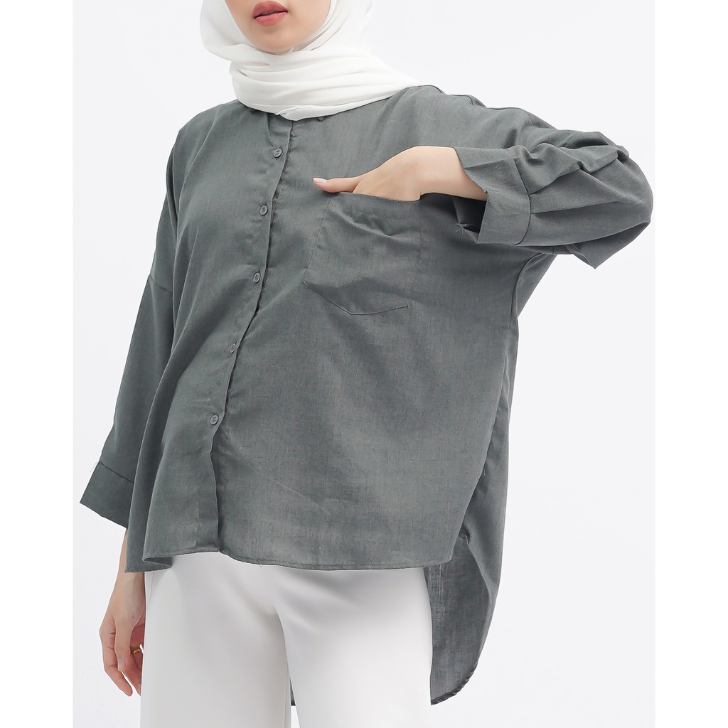 KEMEJA POLOS RAISA KATUN PREMIUM SHIRT BTS B089-Abu