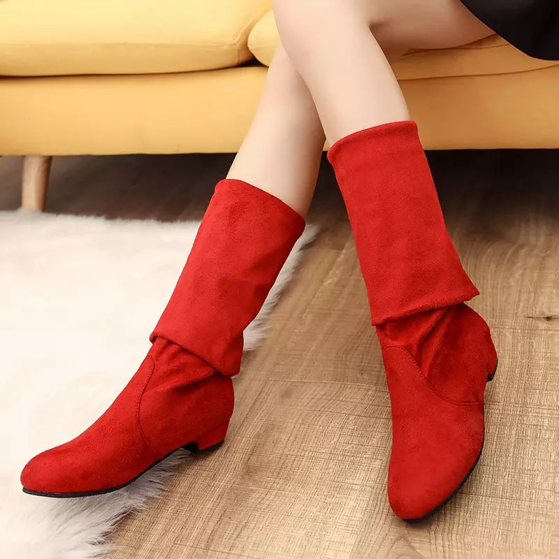 Sepatu boots suede selutut untuk musim dingin Winter knee boots women