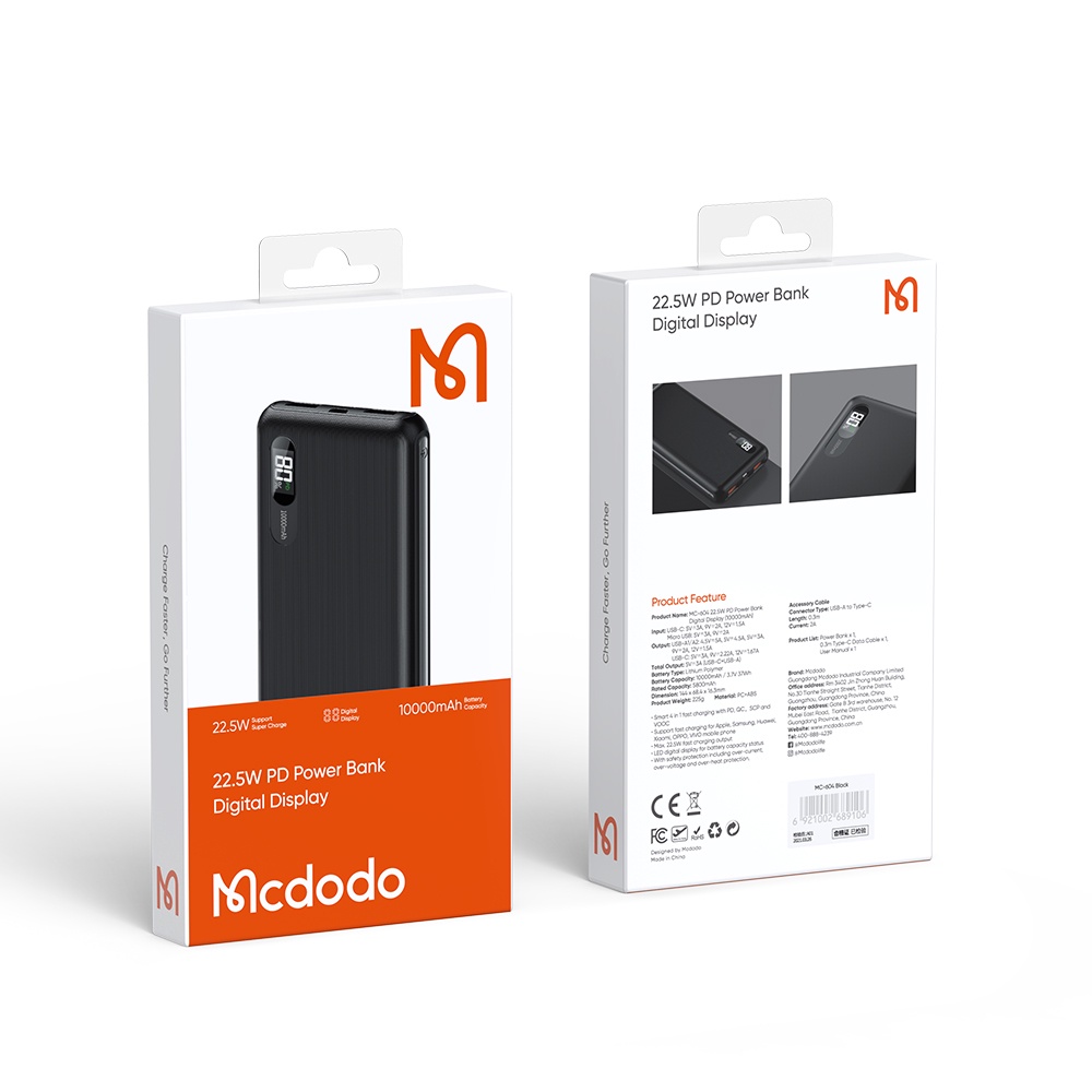 Mcdodo Powerbank 22.5W PD Fast Charging 10.000mAh MC-6041