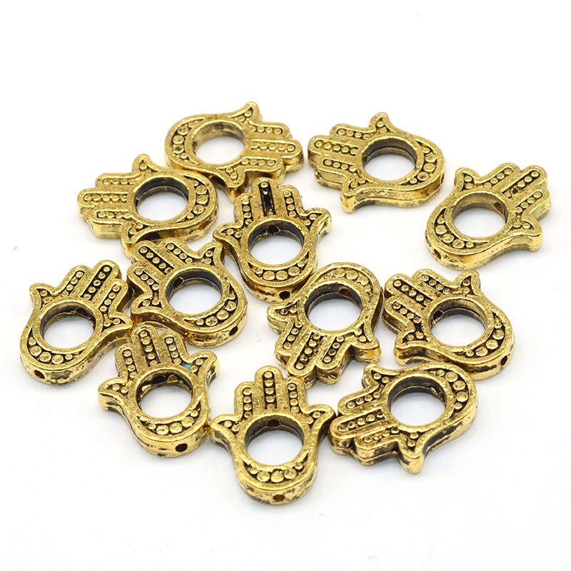 10Pcs Manik-Manik Spacer Bentuk Tangan Hamsa Mata Iblis Warna Silver Ukuran 16x13mm
