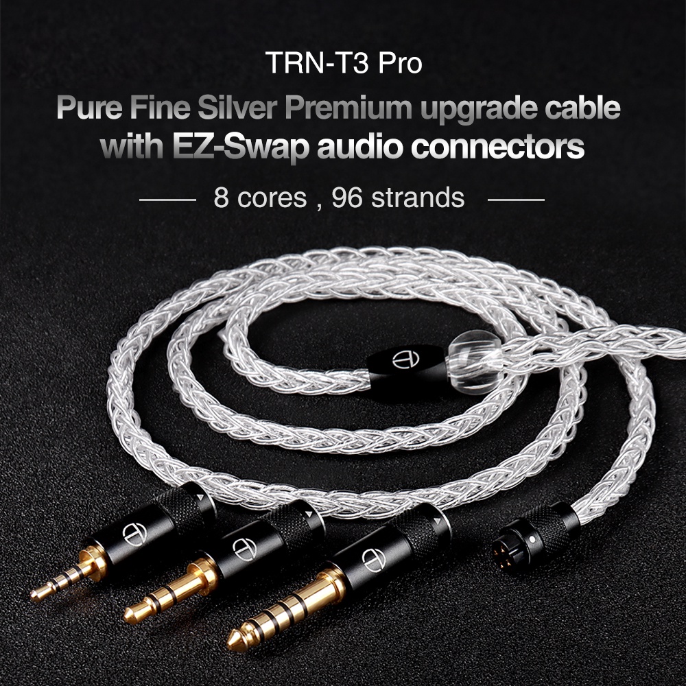 Trn T3 PRO 8 Core Kabel Earphone Perak Murni 2.5 / 3.5 / 4.4MM Dengan Konektor MMCX / 2PIN