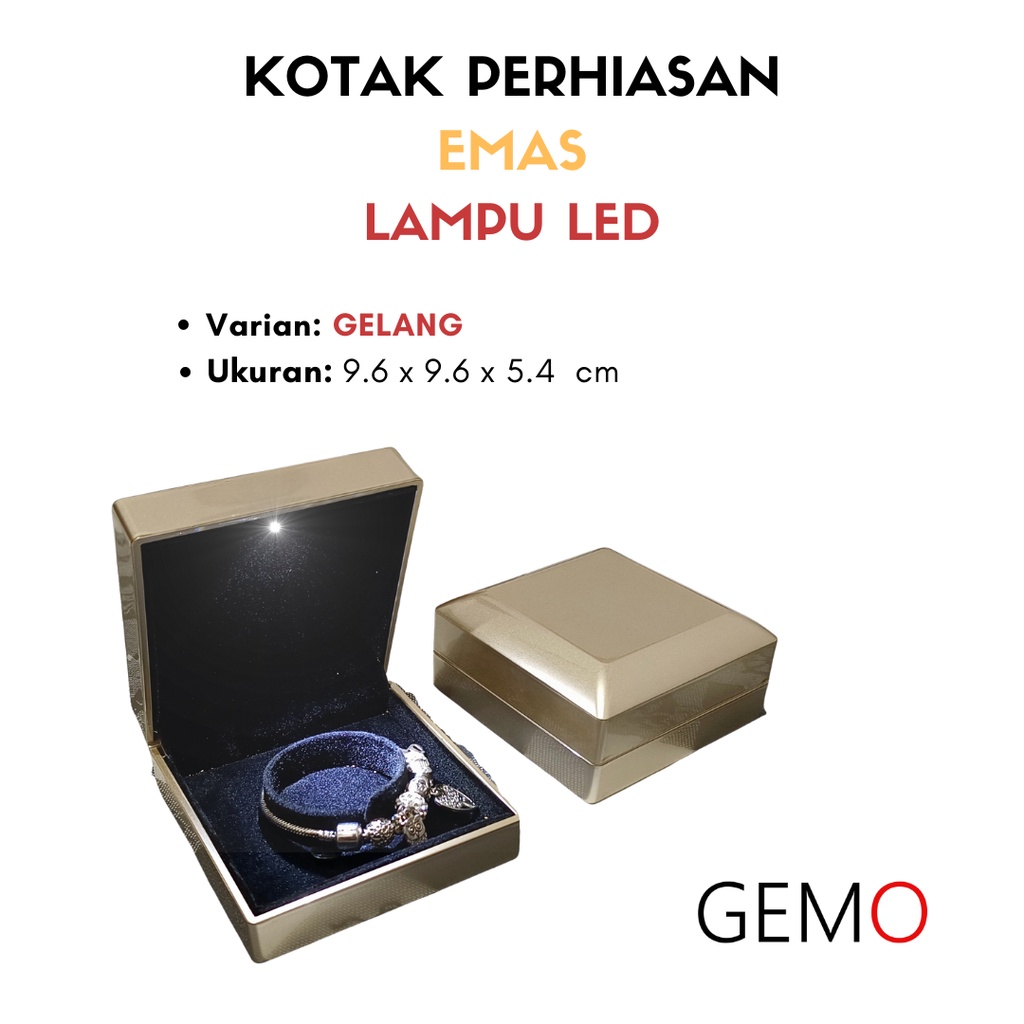 Kotak Perhiasan Berlampu Warna Emas Set / Cincin / Liontin / Gelang / Kalung Koye / Jewelry Box Tempat Perhiasan Lampu LED Murah Cocok Untuk Gift / Hadiah, Lamaran, Mahar Pernikahan, Hantaran Tunangan, Seserahan Pernikahan